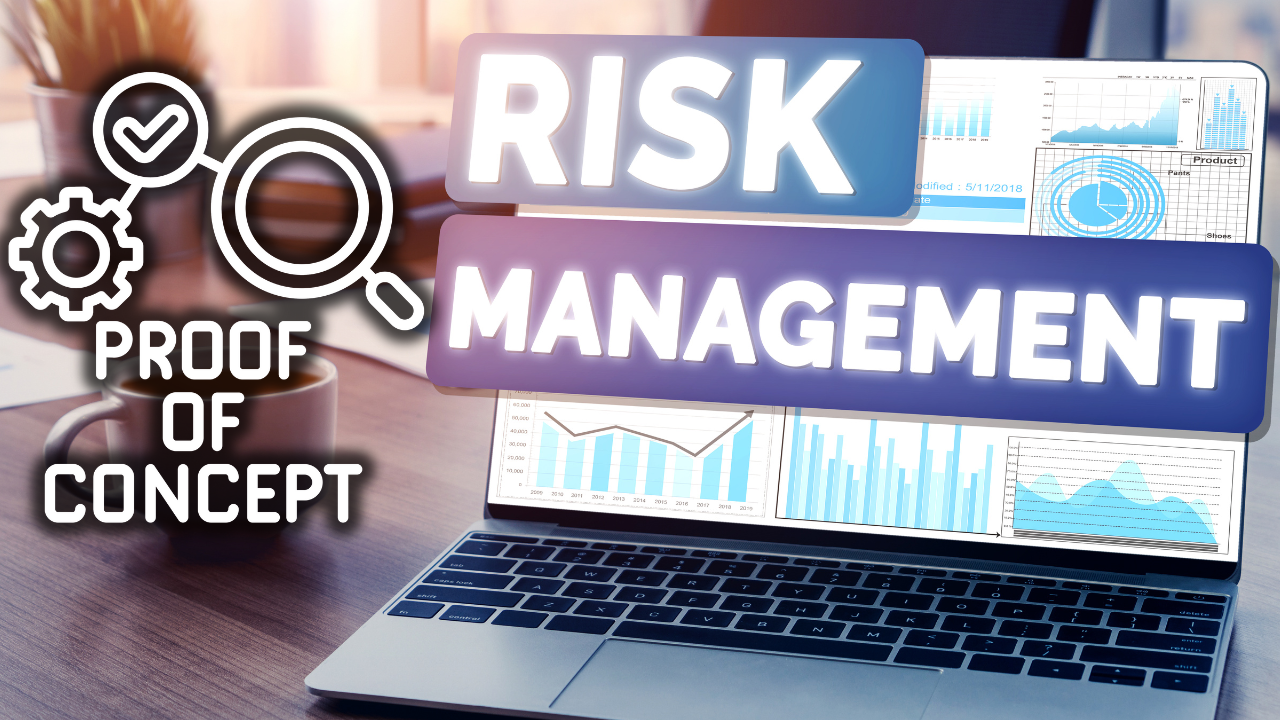 Laptop screen displaying 'Risk Management,' emphasizing the importance of risk mitigation in a PoC proposal.